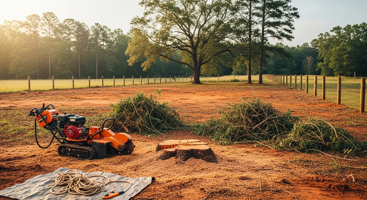 Professional arborist removing a large tree with safety equipment