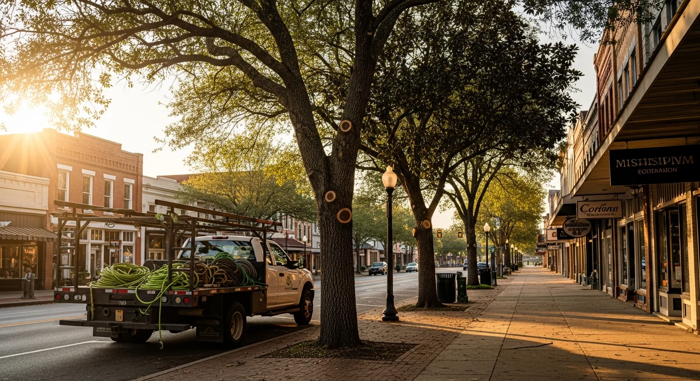 Corinth downtown street with historic brick buildings and modern storefronts along Main Street.